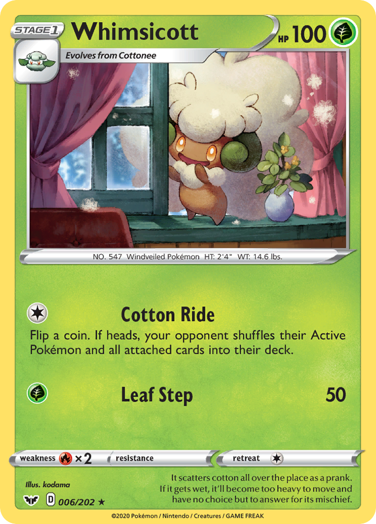 Whimsicott (006/202) [Sword & Shield: Base Set] | Pegasus Games WI