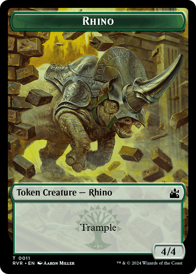 Elf Knight // Rhino Double-Sided Token [Ravnica Remastered Tokens] | Pegasus Games WI