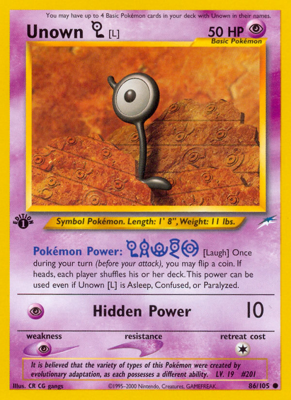 Unown [L] (86/105) [Neo Destiny 1st Edition] | Pegasus Games WI