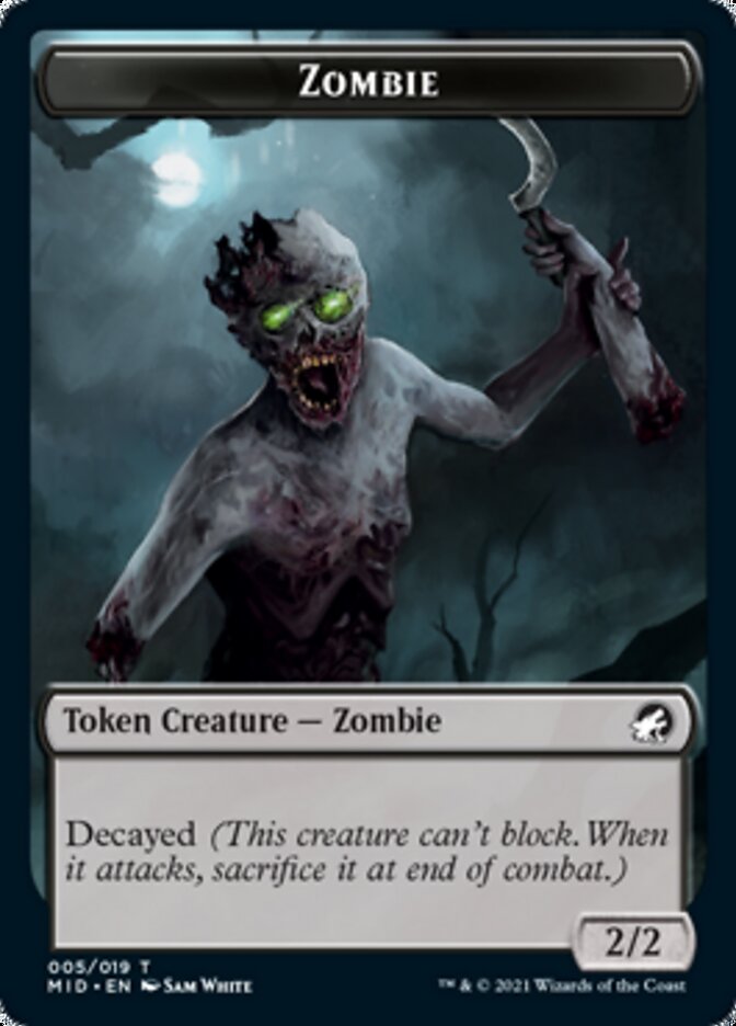 Zombie (005) // Wrenn and Seven Emblem Double-Sided Token [Innistrad: Midnight Hunt Tokens] | Pegasus Games WI