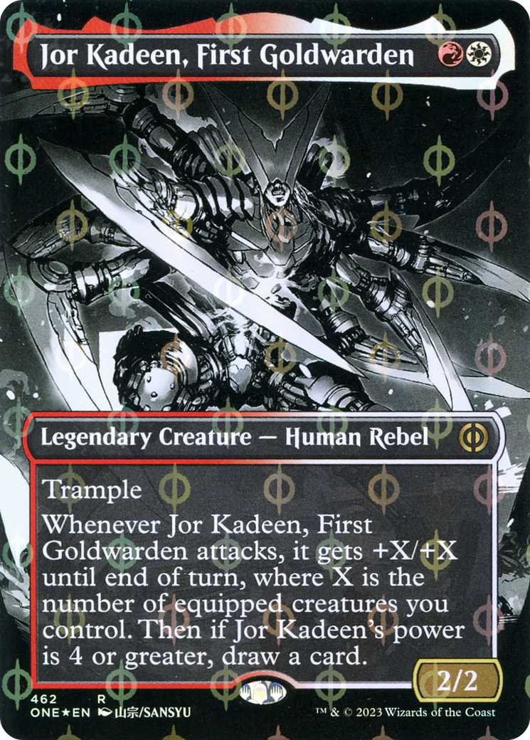 Jor Kadeen, First Goldwarden (Borderless Manga Step-and-Compleat Foil) [Phyrexia: All Will Be One] | Pegasus Games WI