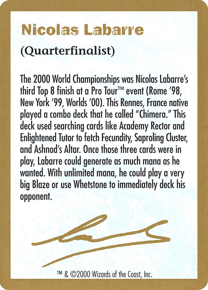 Nicolas Labarre Bio [World Championship Decks 2000] | Pegasus Games WI