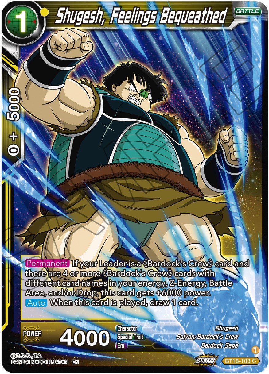 Shugesh, Feelings Bequeathed (BT18-103) [Dawn of the Z-Legends] | Pegasus Games WI