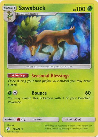 Sawsbuck (16/236) (Build & Battle Box Exclusive) [Sun & Moon: Cosmic Eclipse] | Pegasus Games WI