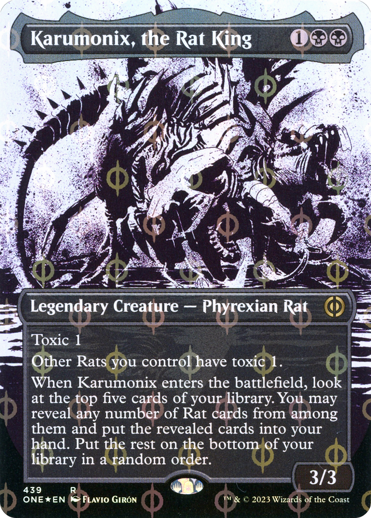 Karumonix, the Rat King (Borderless Ichor Step-and-Compleat Foil) [Phyrexia: All Will Be One] | Pegasus Games WI