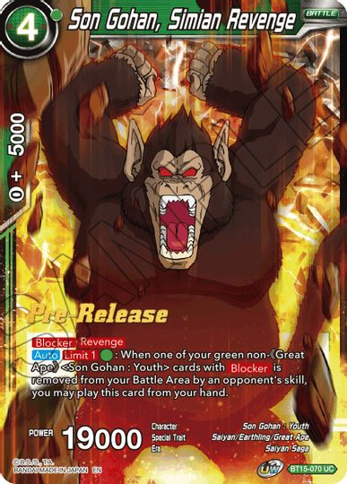 Son Gohan, Simian Revenge (BT15-070) [Saiyan Showdown Prerelease Promos] | Pegasus Games WI