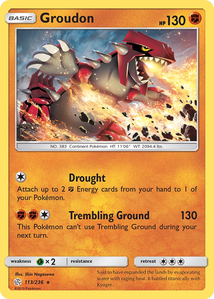 Groudon (113/236) (Cracked Ice Holo) (Theme Deck Exclusive) [Sun & Moon: Cosmic Eclipse] | Pegasus Games WI