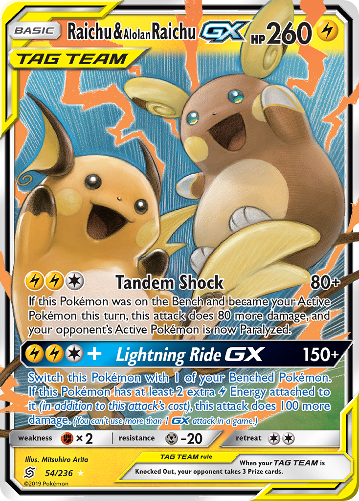 Raichu & Alolan Raichu GX (54/236) [Sun & Moon: Unified Minds] | Pegasus Games WI