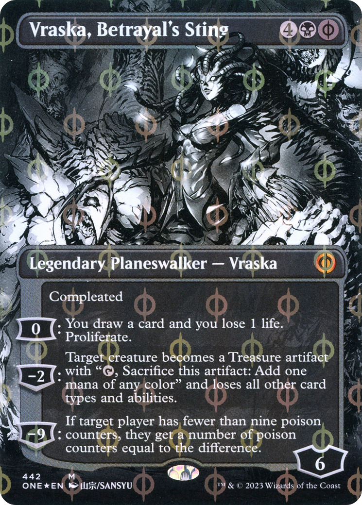 Vraska, Betrayal's Sting (Borderless Manga Step-and-Compleat Foil) [Phyrexia: All Will Be One] | Pegasus Games WI