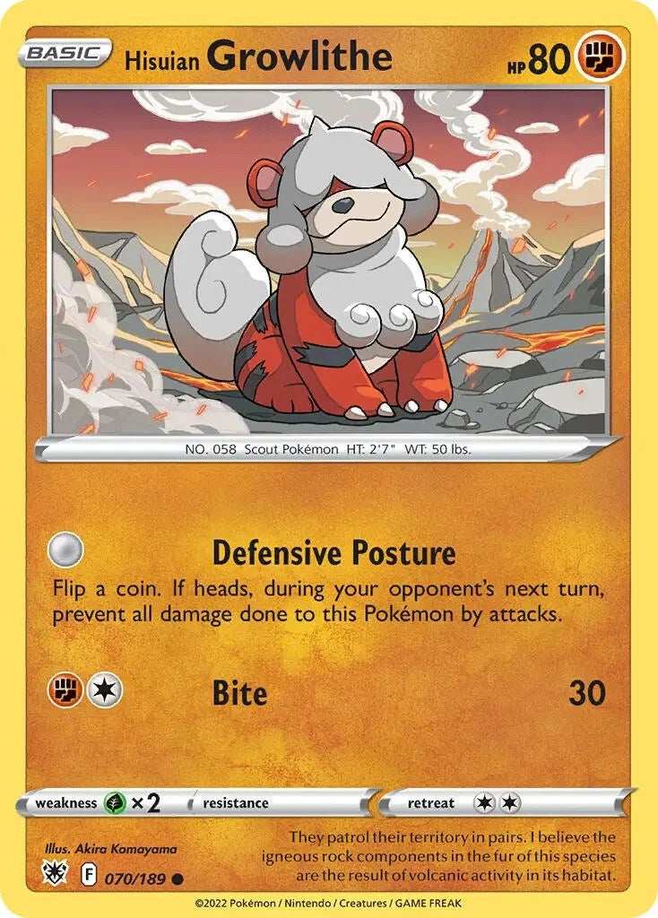 Hisuian Growlithe (070/189) (Theme Deck Exclusive) [Sword & Shield: Astral Radiance] | Pegasus Games WI