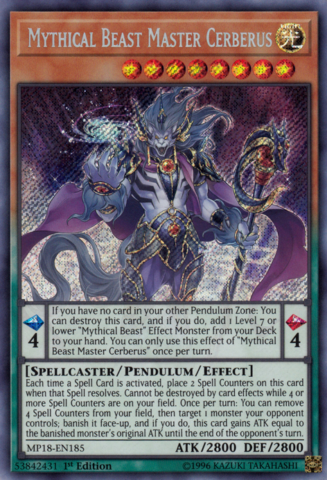 Mythical Beast Master Cerberus [MP18-EN185] Secret Rare | Pegasus Games WI