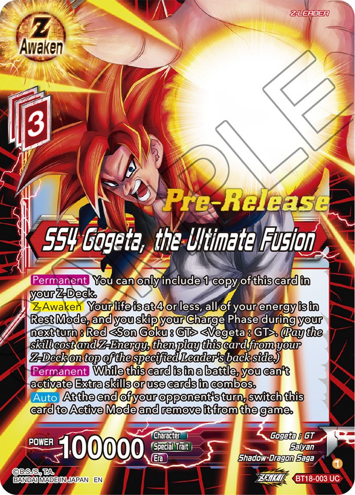 SS4 Gogeta, the Ultimate Fusion (BT18-003) [Dawn of the Z-Legends Prerelease Promos] | Pegasus Games WI