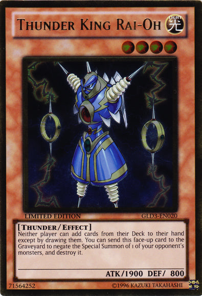 Thunder King Rai-Oh [GLD3-EN020] Gold Rare | Pegasus Games WI