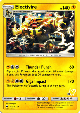 Electivire (43/147) (Pikachu Stamp #32) [Battle Academy 2020] | Pegasus Games WI