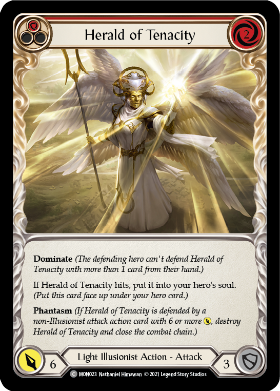 Herald of Tenacity (Red) (Rainbow Foil) [MON023-RF] 1st Edition Rainbow Foil | Pegasus Games WI