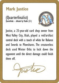 1996 Mark Justice Biography Card [World Championship Decks] | Pegasus Games WI