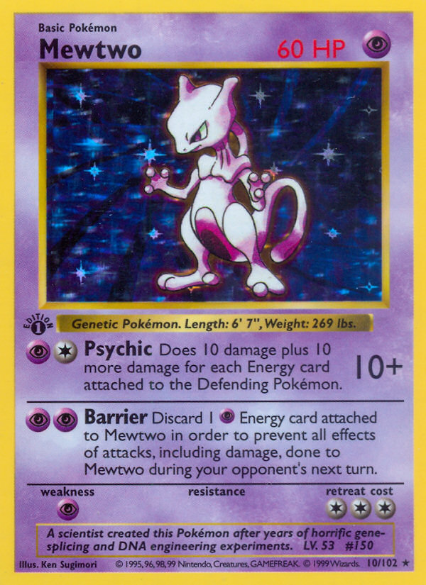 Mewtwo (10/102) (Shadowless) [Base Set 1st Edition] | Pegasus Games WI