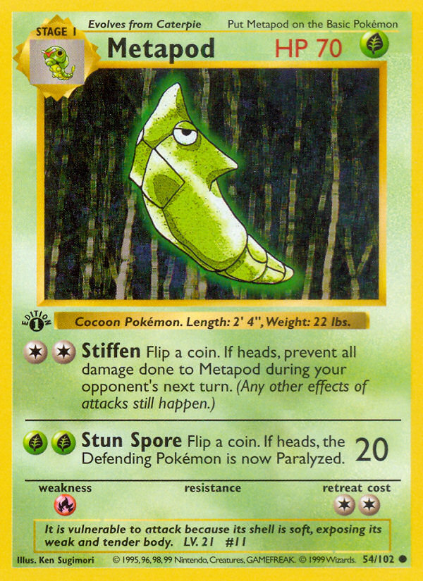 Metapod (54/102) (Shadowless) [Base Set 1st Edition] | Pegasus Games WI