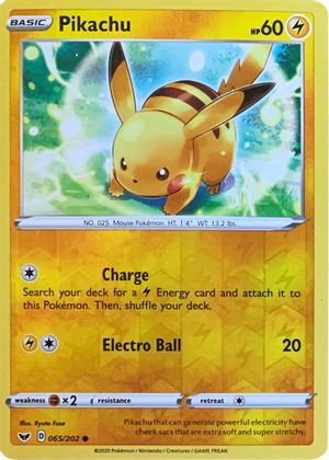 Pikachu (065/202) (Reverse Cosmos Holo) [Sword & Shield: Base Set] | Pegasus Games WI