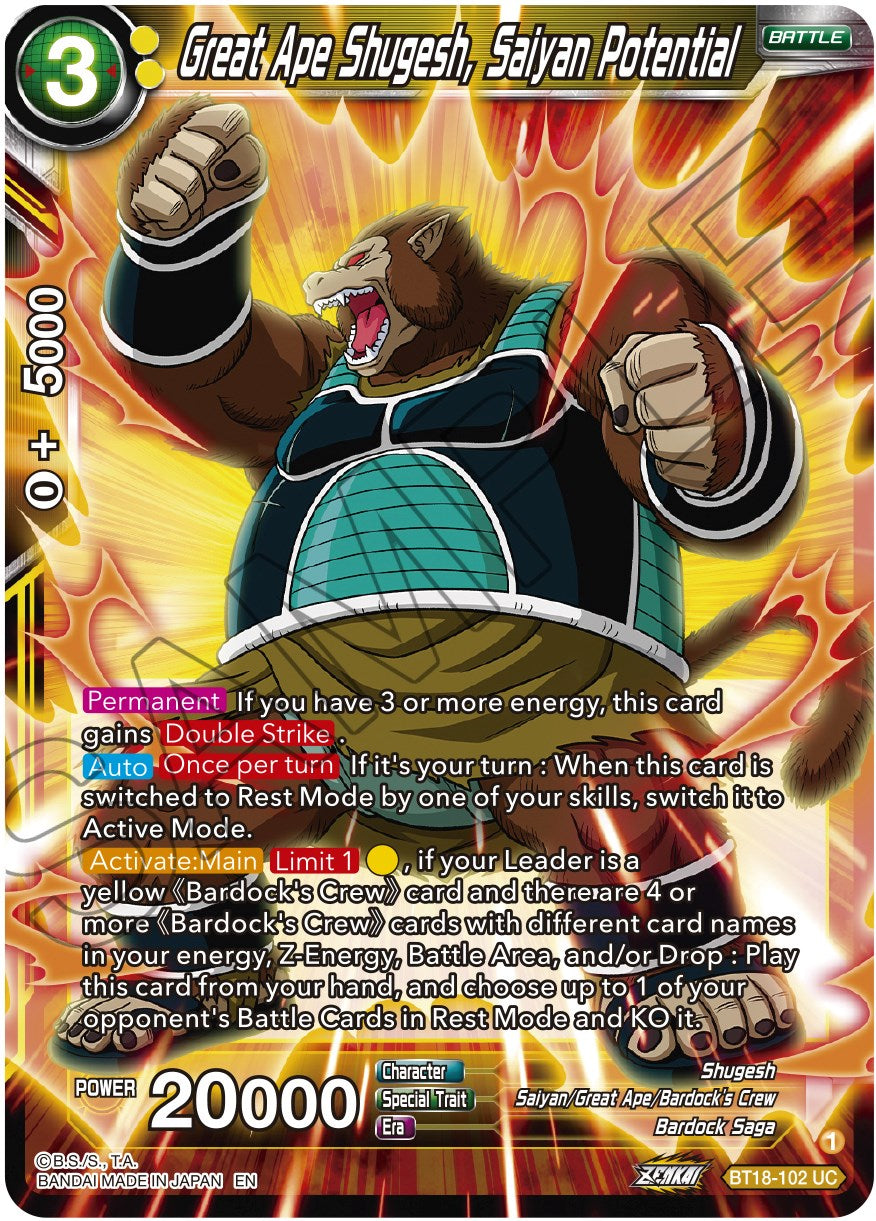 Great Ape Shugesh, Saiyan Potential (BT18-102) [Dawn of the Z-Legends] | Pegasus Games WI