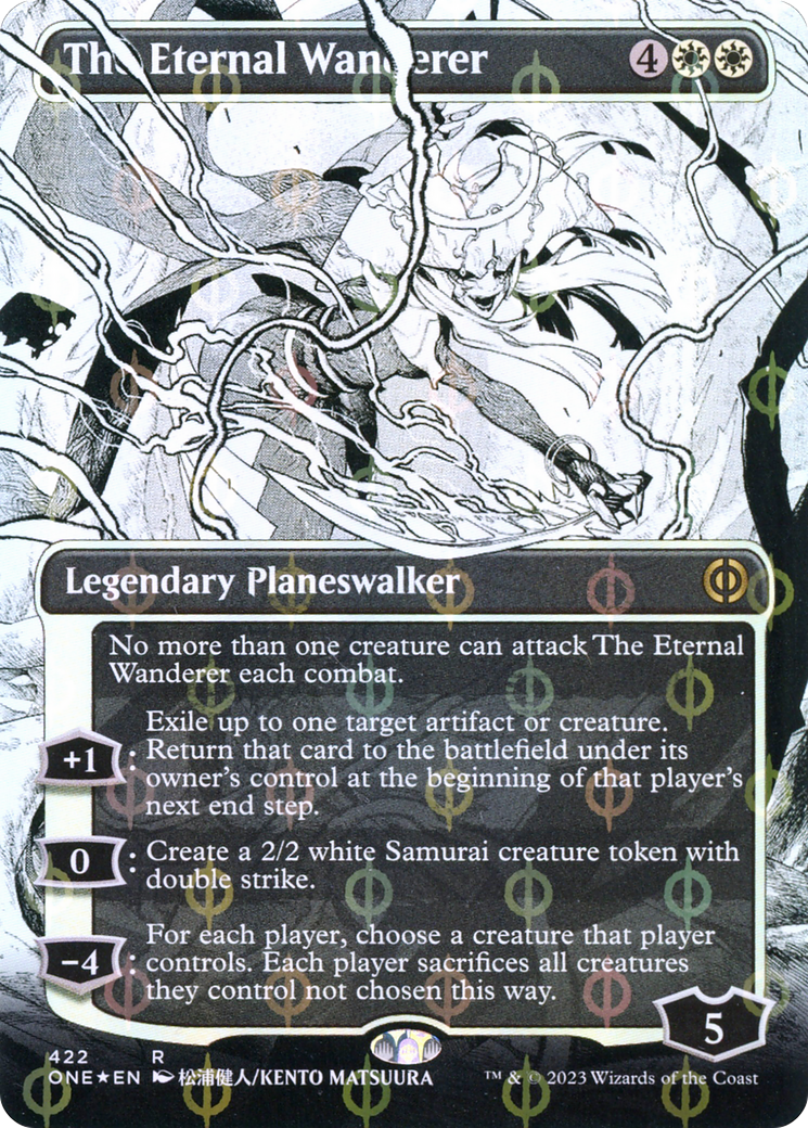 The Eternal Wanderer (Borderless Manga Step-and-Compleat Foil) [Phyrexia: All Will Be One] | Pegasus Games WI