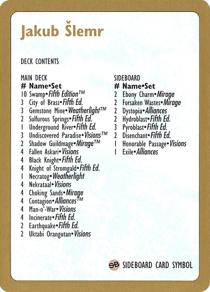 Jakub Slemr Decklist [World Championship Decks 1997] | Pegasus Games WI