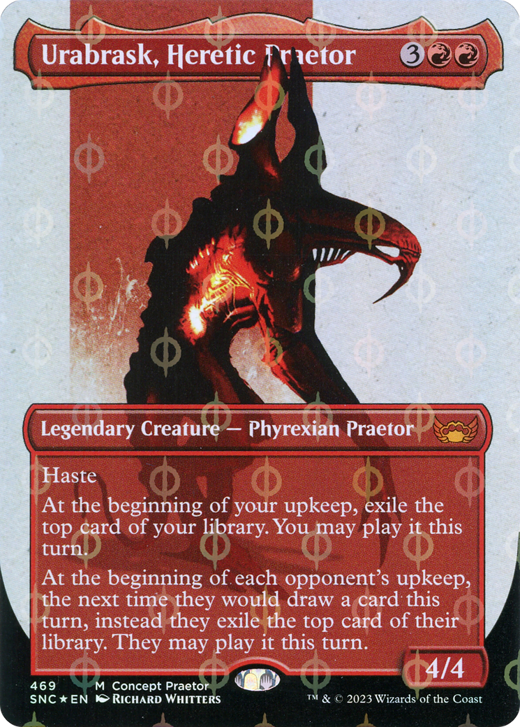 Urabrask, Heretic Praetor (Borderless Concept Praetors Step-and-Compleat Foil) [Phyrexia: All Will Be One] | Pegasus Games WI