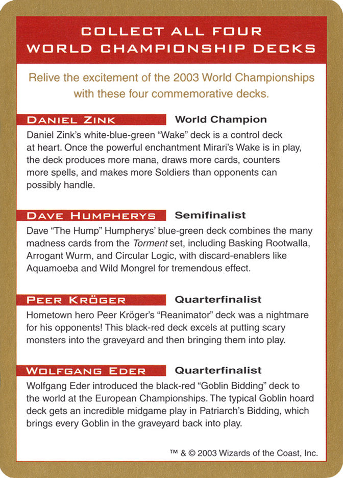 2003 World Championships Ad [World Championship Decks 2003] | Pegasus Games WI