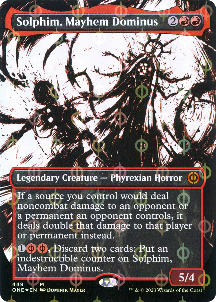 Solphim, Mayhem Dominus (Borderless Ichor Step-and-Compleat Foil) [Phyrexia: All Will Be One] | Pegasus Games WI