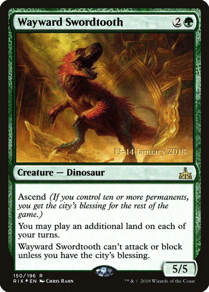 Wayward Swordtooth [Rivals of Ixalan Prerelease Promos] | Pegasus Games WI