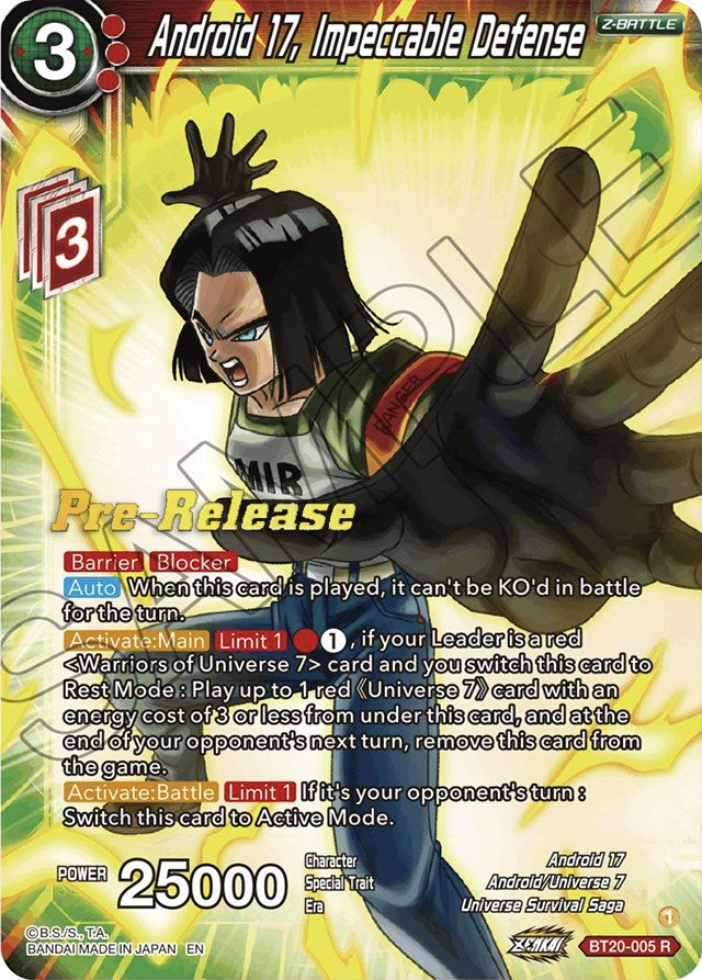 Android 17, Impeccable Defense (BT20-005) [Power Absorbed Prerelease Promos] | Pegasus Games WI