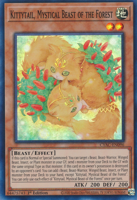 Kittytail, Mystical Beast of the Forest [CYAC-EN096] Super Rare | Pegasus Games WI
