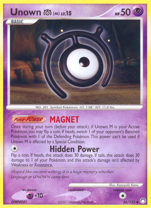 Unown M (66/123) [Diamond & Pearl: Mysterious Treasures] | Pegasus Games WI