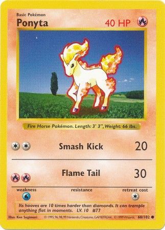 Ponyta (60/102) [Base Set Shadowless Unlimited] | Pegasus Games WI