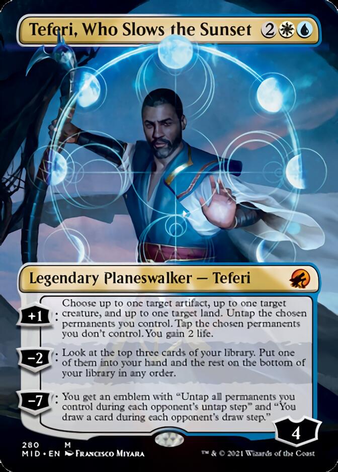 Teferi, Who Slows the Sunset (Borderless) [Innistrad: Midnight Hunt] | Pegasus Games WI