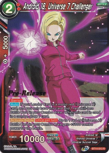 Android 18, Universe 7 Challenger (BT14-013) [Cross Spirits Prerelease Promos] | Pegasus Games WI
