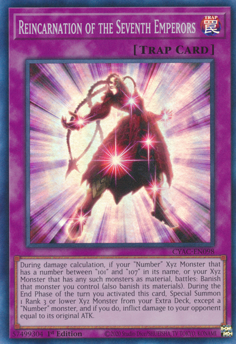 Reincarnation of the Seventh Emperors [CYAC-EN098] Super Rare | Pegasus Games WI