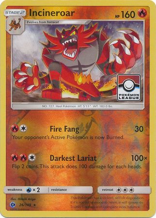 Incineroar (26/149) (League Promo) [Sun & Moon: Base Set] | Pegasus Games WI