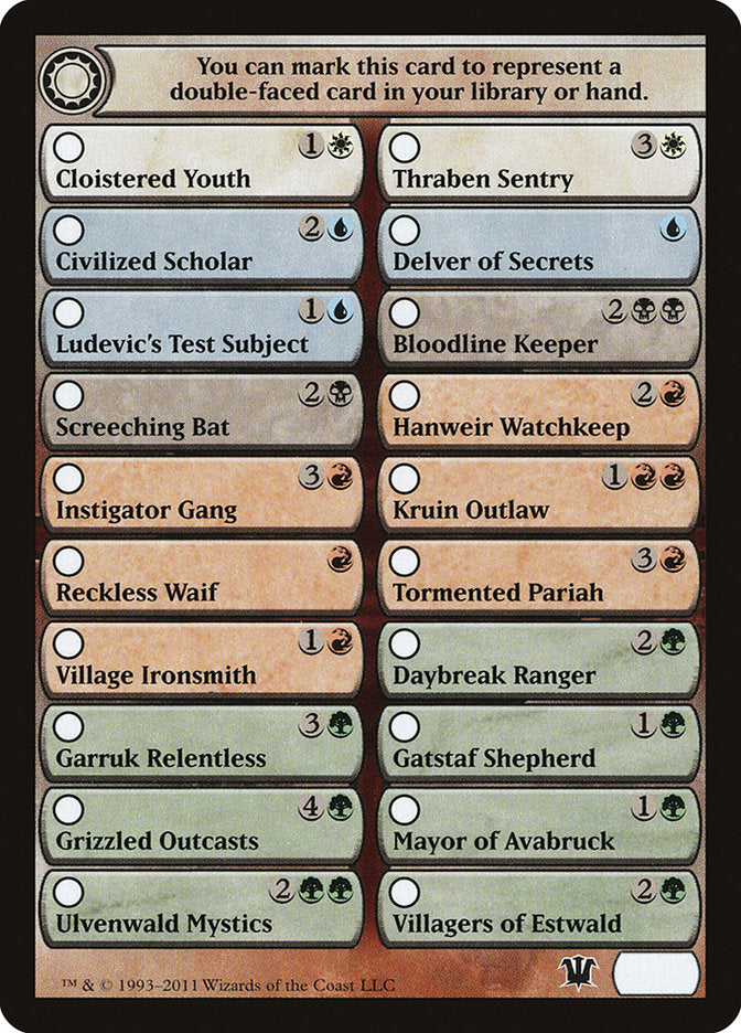 Innistrad Checklist [Innistrad Tokens] | Pegasus Games WI