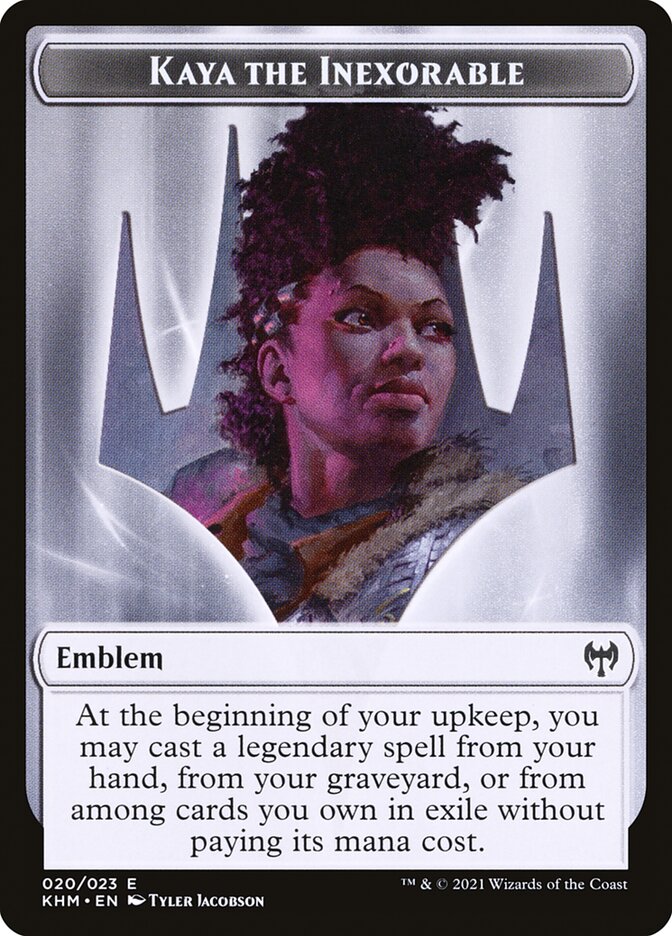 Human Warrior // Kaya, the Inexorable Emblem Double-Sided Token [Kaldheim Tokens] | Pegasus Games WI