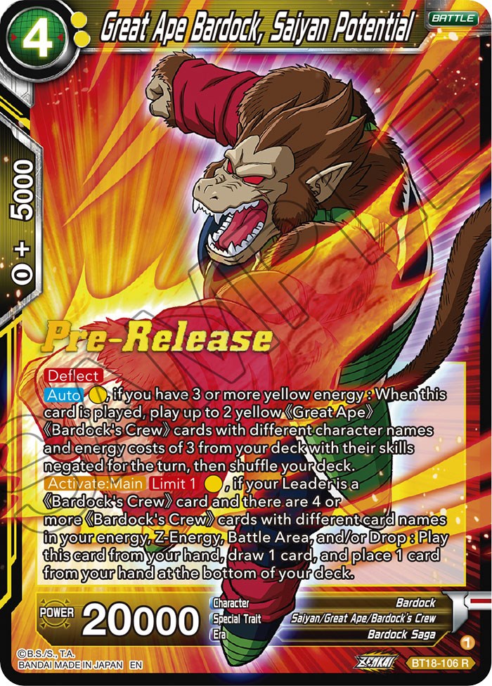 Great Ape Bardock, Saiyan Potential (BT18-106) [Dawn of the Z-Legends Prerelease Promos] | Pegasus Games WI