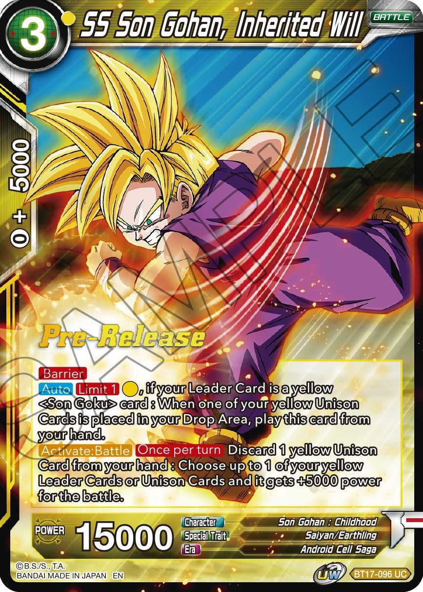 SS Son Gohan, Inherited Will (BT17-096) [Ultimate Squad Prerelease Promos] | Pegasus Games WI