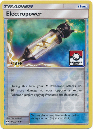 Electropower (172/214) (League Promo Staff) [Sun & Moon: Lost Thunder] | Pegasus Games WI