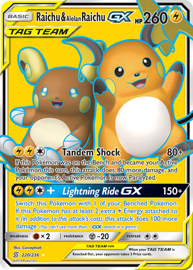 Raichu & Alolan Raichu GX (220/236) [Sun & Moon: Unified Minds] | Pegasus Games WI