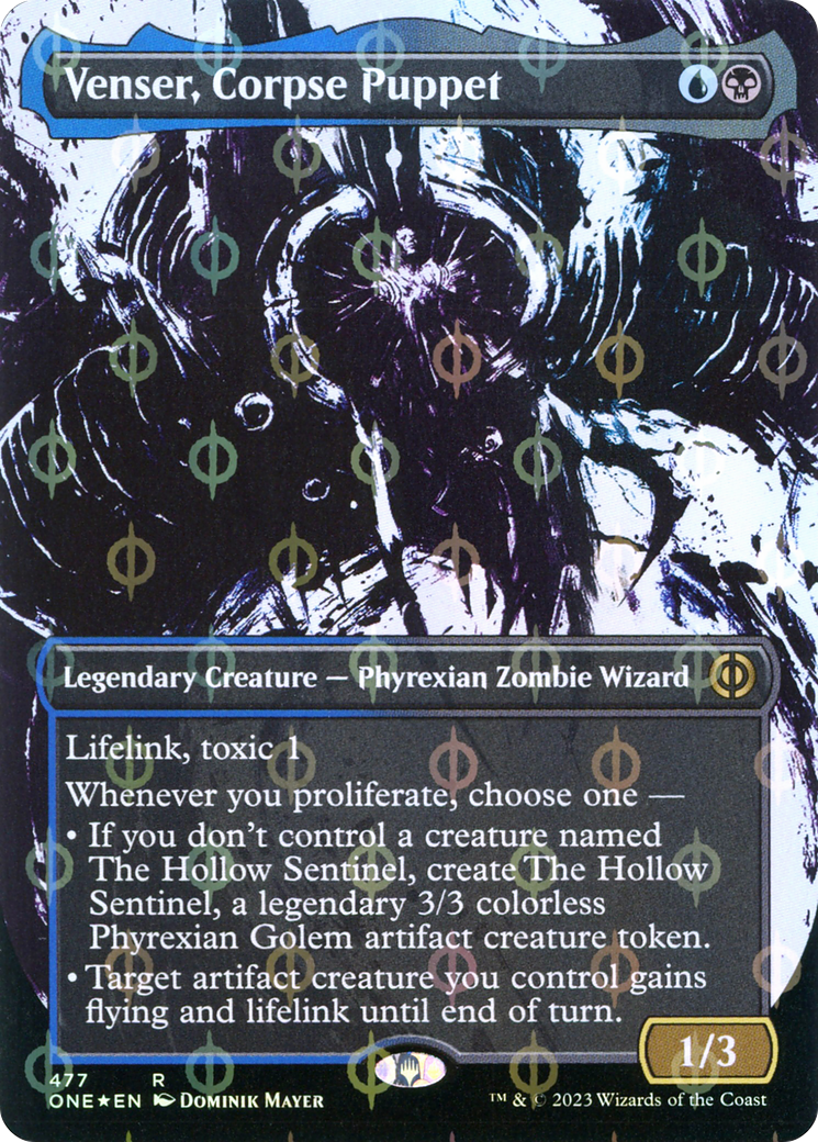 Venser, Corpse Puppet (Borderless Ichor Step-and-Compleat Foil) [Phyrexia: All Will Be One] | Pegasus Games WI