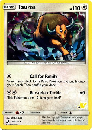 Tauros (164/236) (Pikachu Stamp #14) [Battle Academy 2020] | Pegasus Games WI