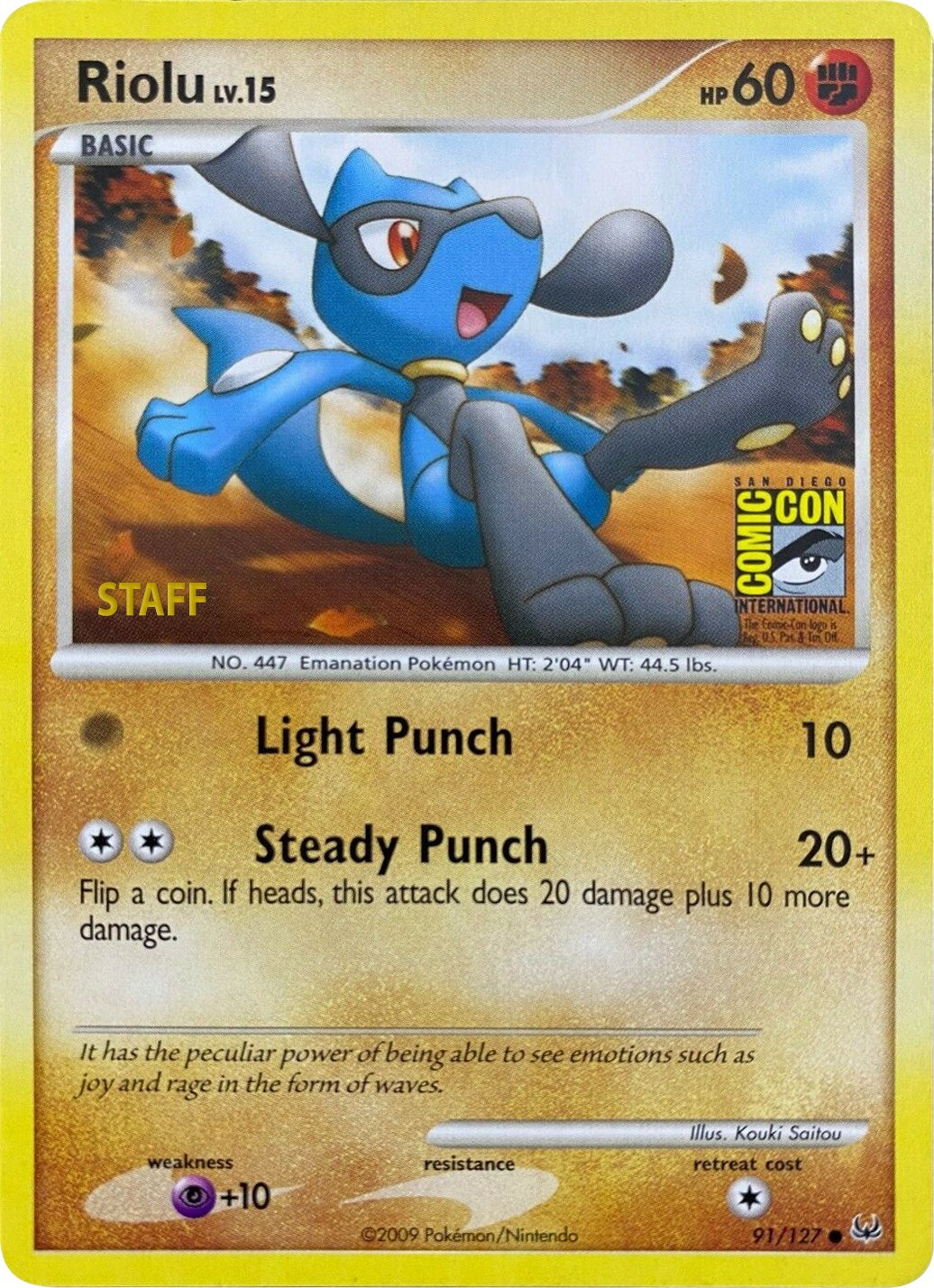 Riolu (91/127) (SDCC 2009) (Staff) [Platinum: Base Set] | Pegasus Games WI