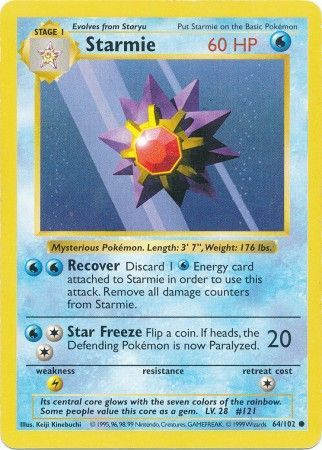 Starmie (64/102) [Base Set Shadowless Unlimited] | Pegasus Games WI