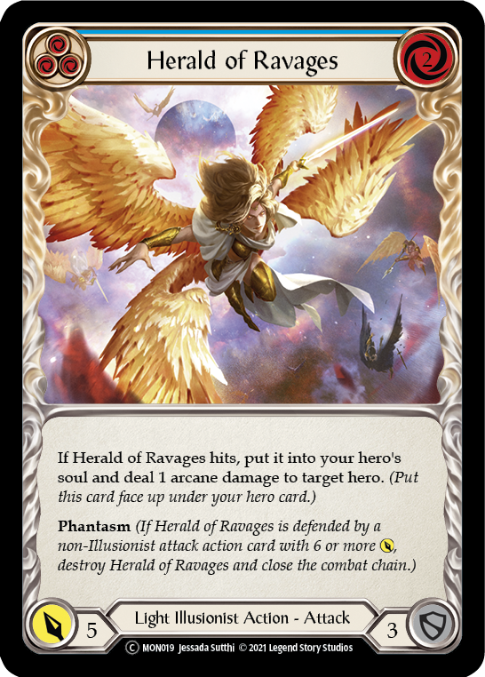 Herald of Ravages (Blue) (Rainbow Foil) [U-MON019-RF] Unlimited Rainbow Foil | Pegasus Games WI