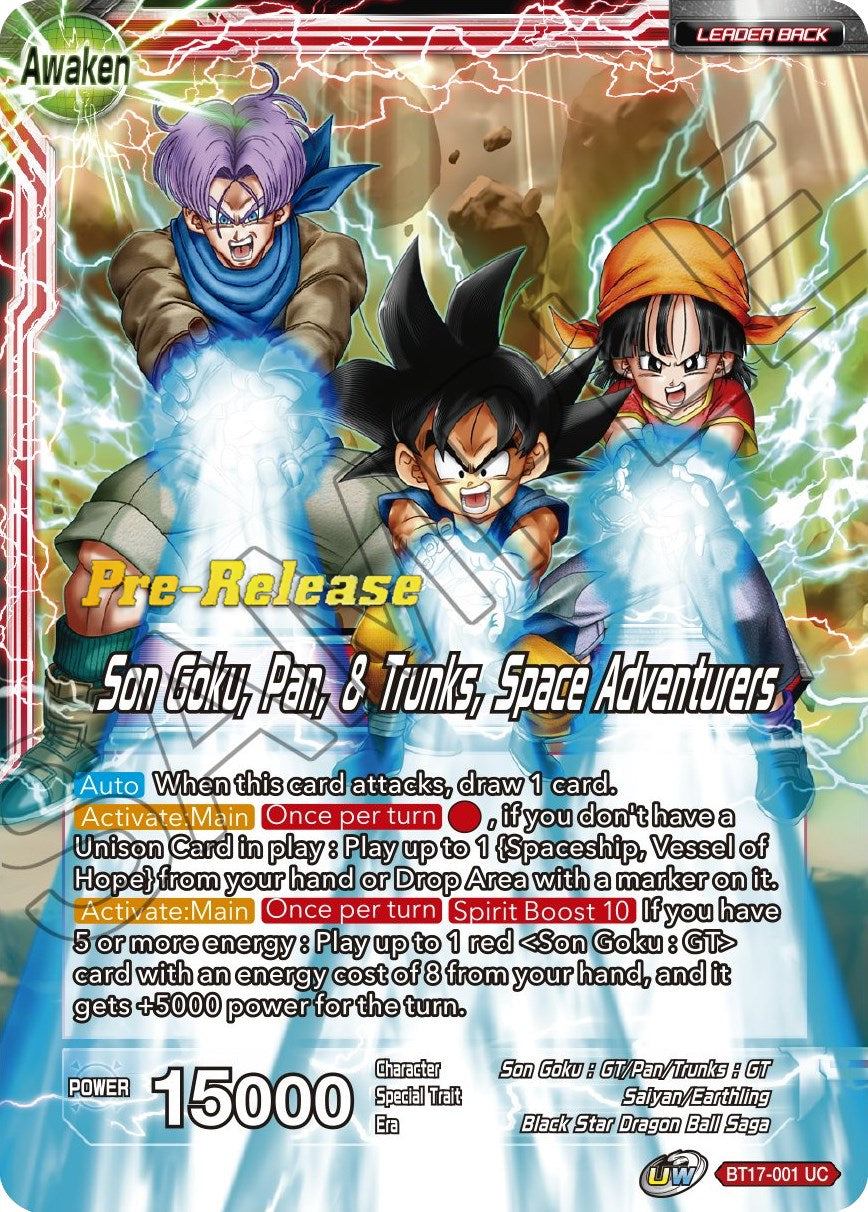 Son Goku // Son Goku, Pan, and Trunks, Space Adventurers (BT17-001) [Ultimate Squad Prerelease Promos] | Pegasus Games WI